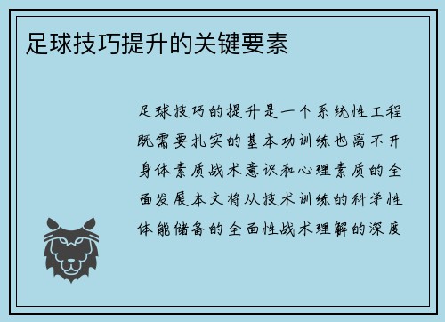 足球技巧提升的关键要素