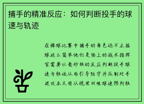 捕手的精准反应：如何判断投手的球速与轨迹